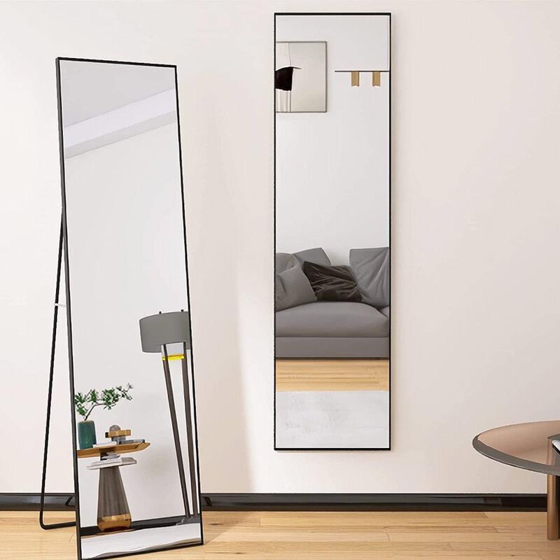 Hivvago Modern Full Length Floor Mirror with Stand or Wall Mount with Black Frame