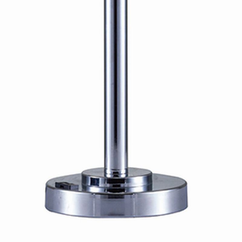 Metal Table Lamp with Hanging Acrylic Beads and USB Plugin, Silver - Benzara