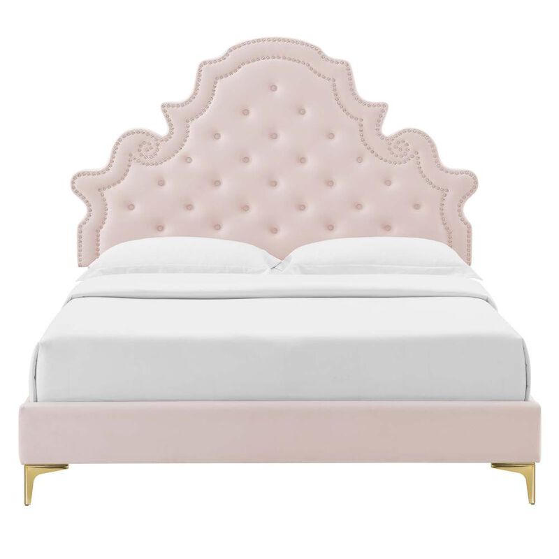 Gwyneth Tufted Performance Velvet Queen Platform Bed image number 3