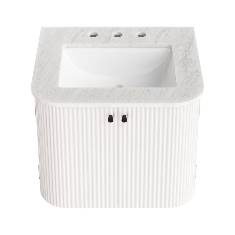 Modway Zia 24 inch Wall-Mount Bathroom Vanity in Ivory with Marble Sink Basin - Floating Bathroom Cabinet with Fluted Design image number 6