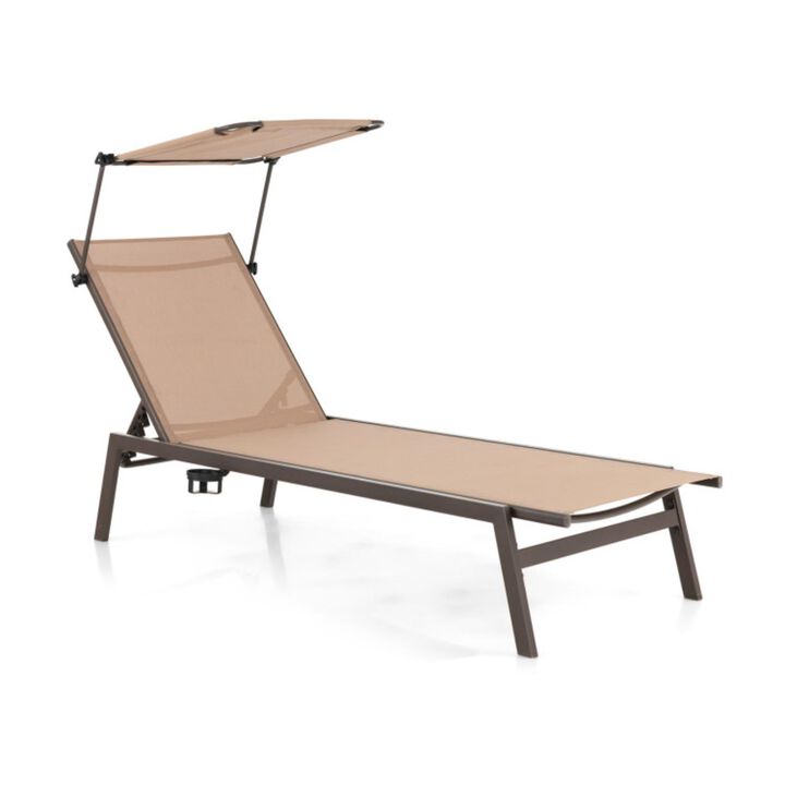 Hivvago Outdoor Chaise Lounge Chair with Sunshade and 6 Adjustable Position-Brown
