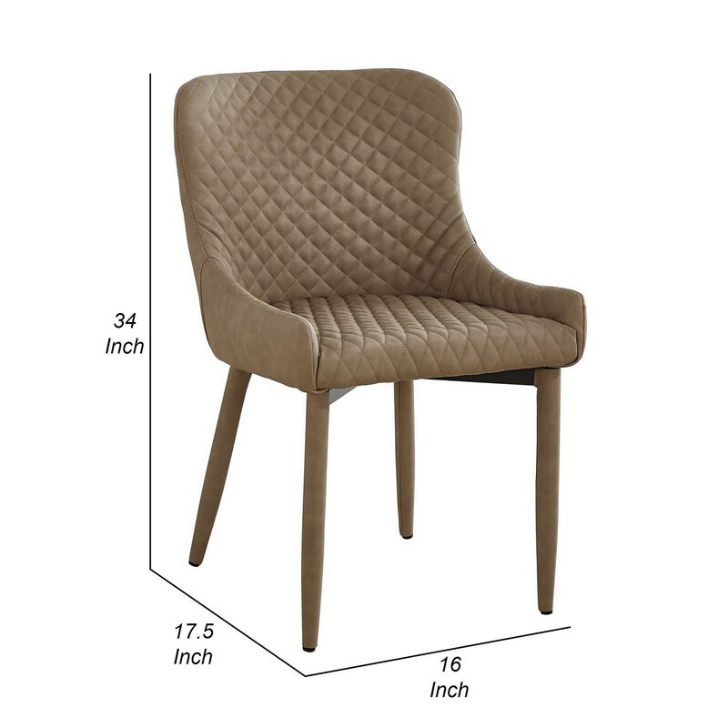 Tom 16 Inch Modern Dining Chair, Beige Vegan Faux Leather, Metal Legs-Benzara