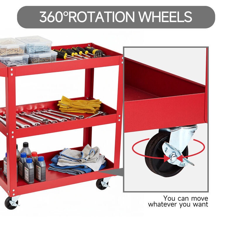 ELEMENT ACE Heavy Duty 3-Shelf Rolling Utility Service Cart with 200LBS Load Capacity, 360&deg; Swivel Wheels, Ergonomic Handle for Garage, Warehouse, Workshop Storage image number 7
