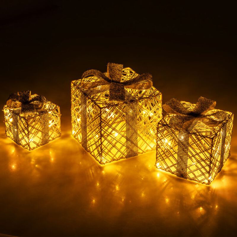 3 Pack Christmas Lighted Gift Box with 50 LED Lights and Detachable Bows image number 3