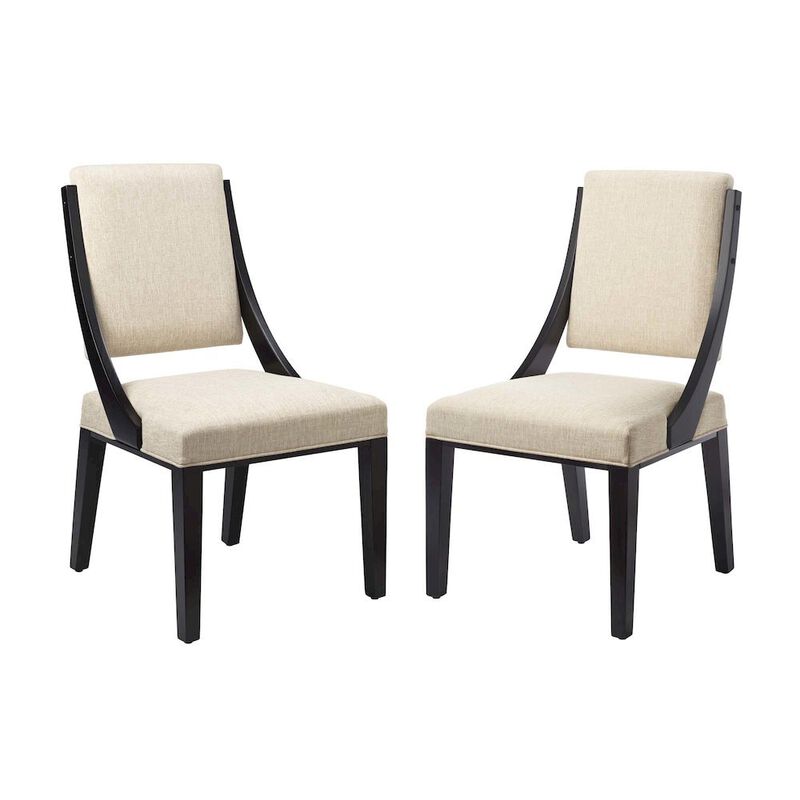Fabric-Upholstered Dining Chairs for Kitchen and Dining Room, Beige, Set of 2 image number 0