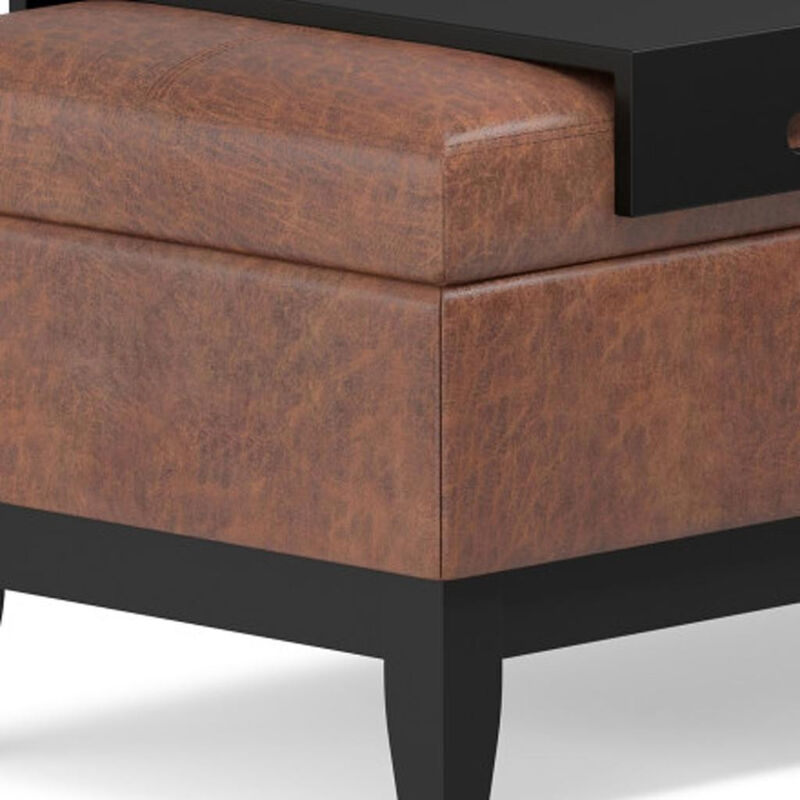 HomeRoots 42" Black and Dark Brown Tufted Faux Leather and Solid Wood Upholstered Storage Bench With Tray image number 5