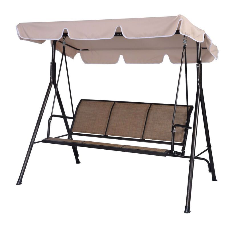 QuikFurn Outdoor 3-Person Canopy Swing for Porch Patio or Deck
