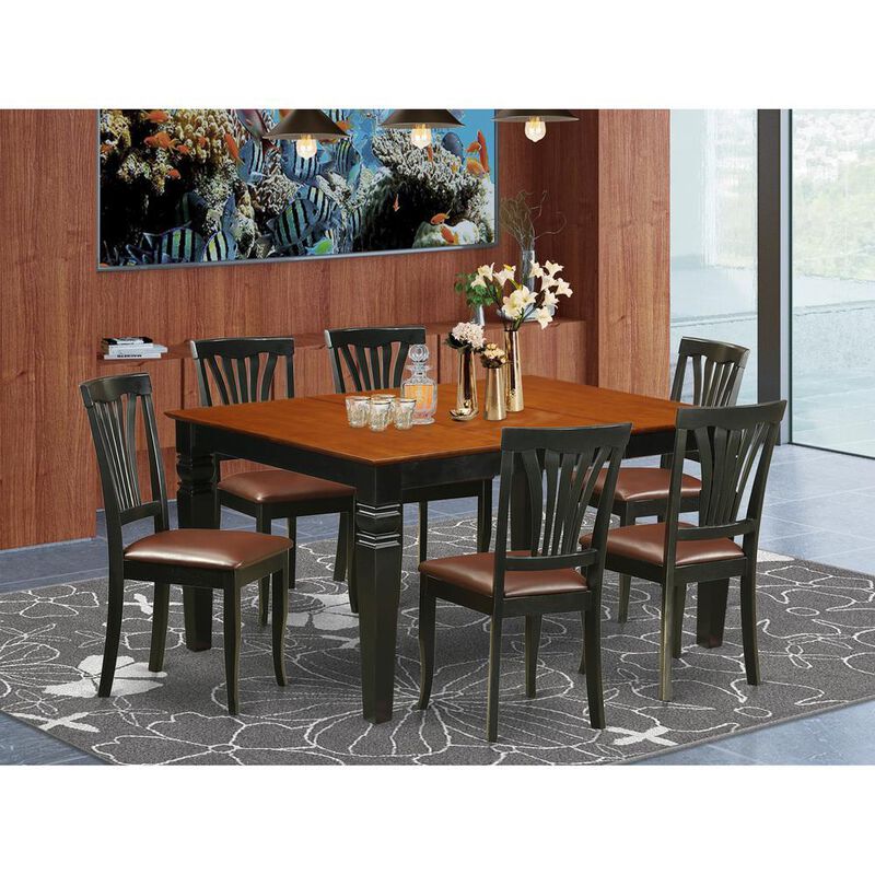 7 Pc Dining set with a Kitchen Table and 6 Leather Dining Chairs in Black