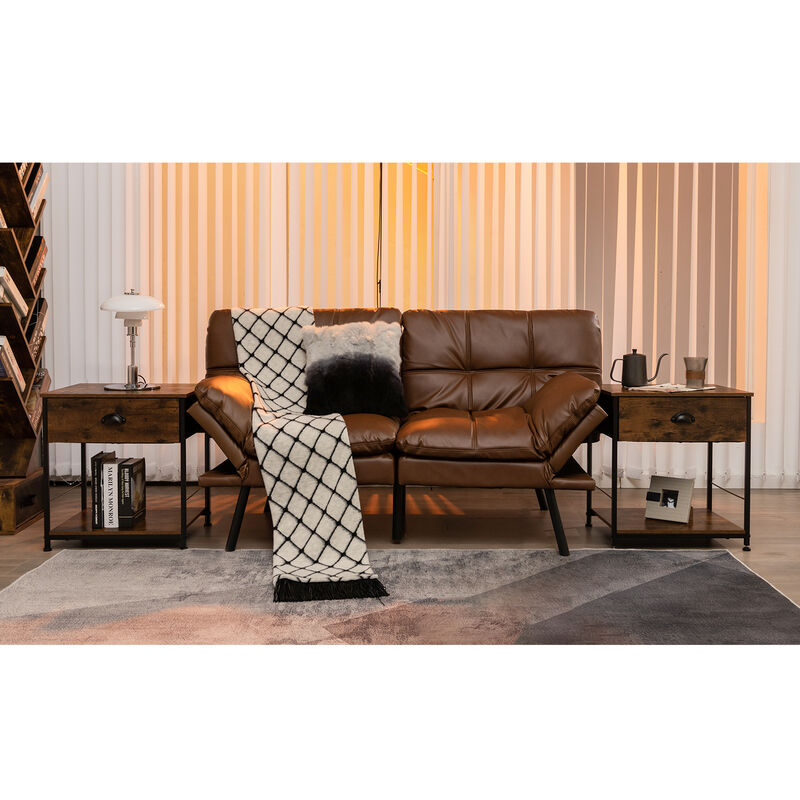 2 Tiers Nightstand with Open Storage Shelf for Living Room Bedroom-2 Pieces