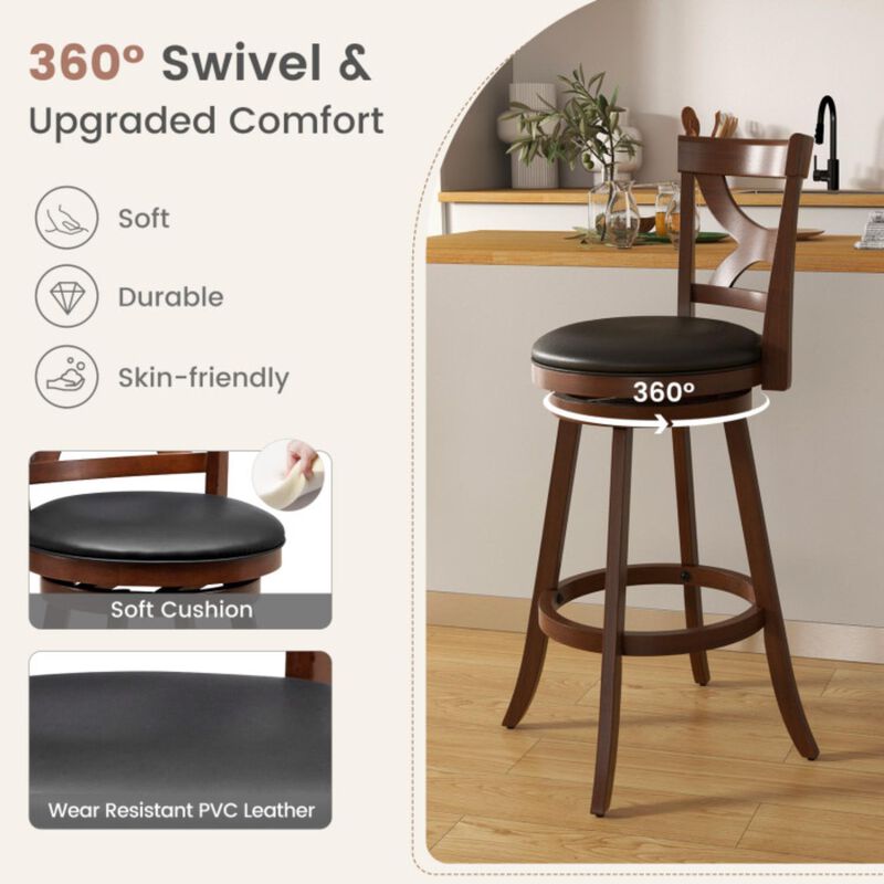 Hivvago Swivel Bar Stools Set of 2 with Soft Cushion and Elegant Hollow Backrest