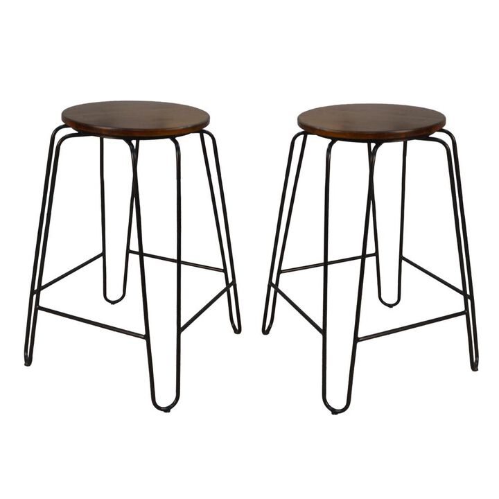 Carolina Living Ethan 24 Counter Stool - Set of 2 - Elm Top - Black Base