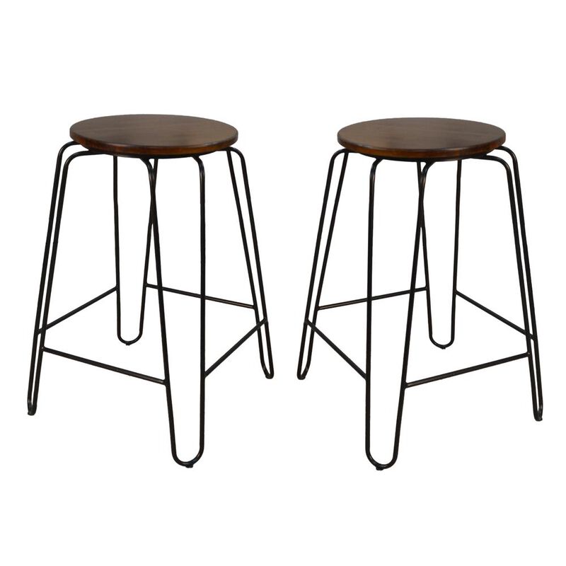Carolina Living Ethan 24 Counter Stool - Set of 2 - Elm Top - Black Base