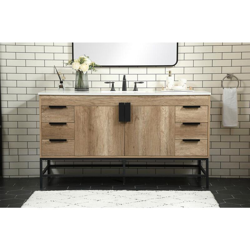 Elegant Kitchen and Bath 60 inch Single bathroom vanity in natural oak