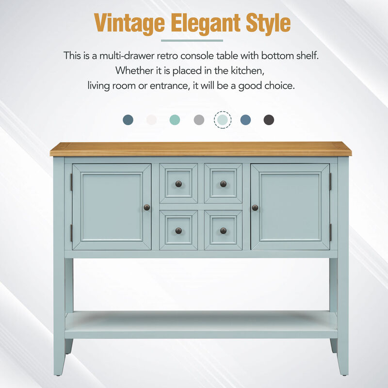 Whisen Vintage Console Table with Four Small Drawers and Bottom Shelf for Living Rooms, Entrances and Kitchens - Retro Blue