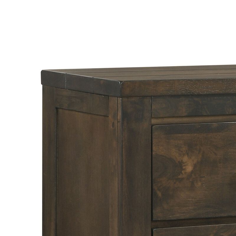 2 Drawer Transitional Style Nightstand with Texture Details, Brown-Benzara image number 2