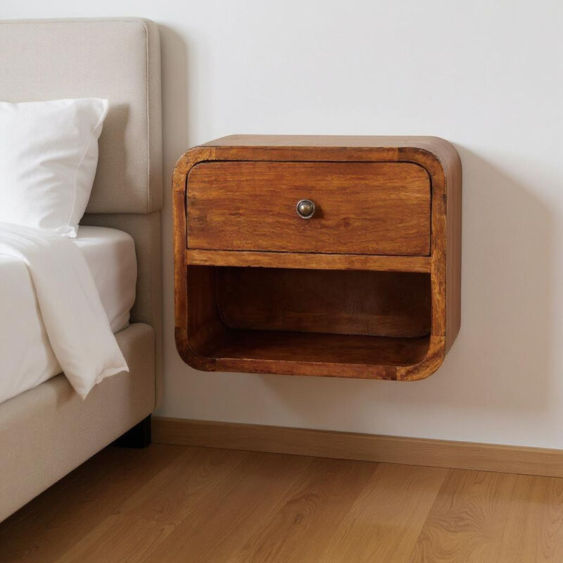 HomeRoots 12" Chestnut Solid Wood One Drawer Floating Nightstand image number 1