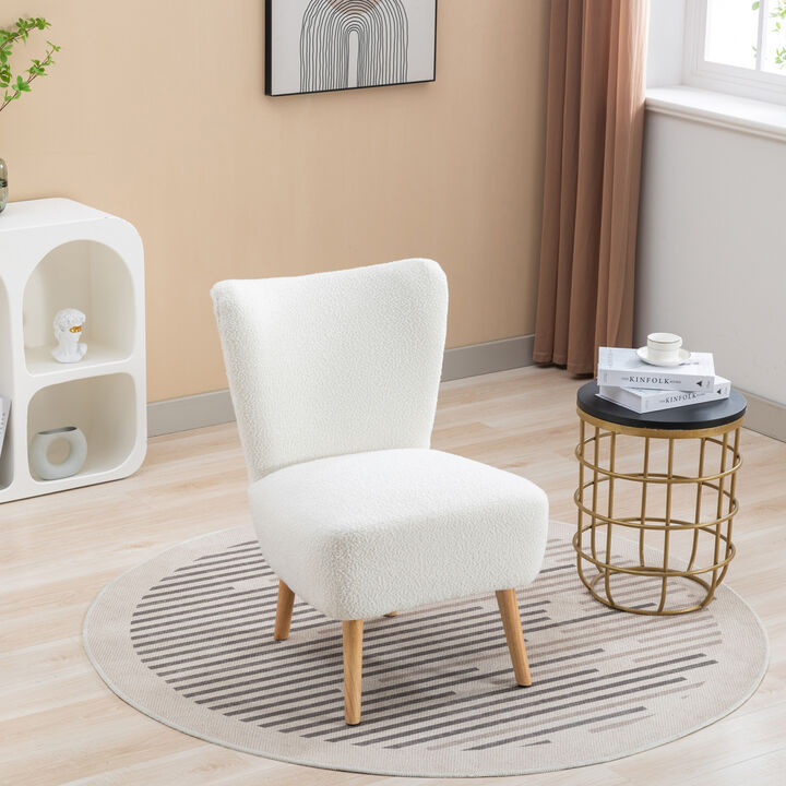 22.50''W Boucle Upholstered Armless Accent Chair Modern Slipper Chair, Cozy Curved Wingback Armchair, Corner Side Chair for Bedroom Living Room Office Cafe Lounge Hotel. Ivory
