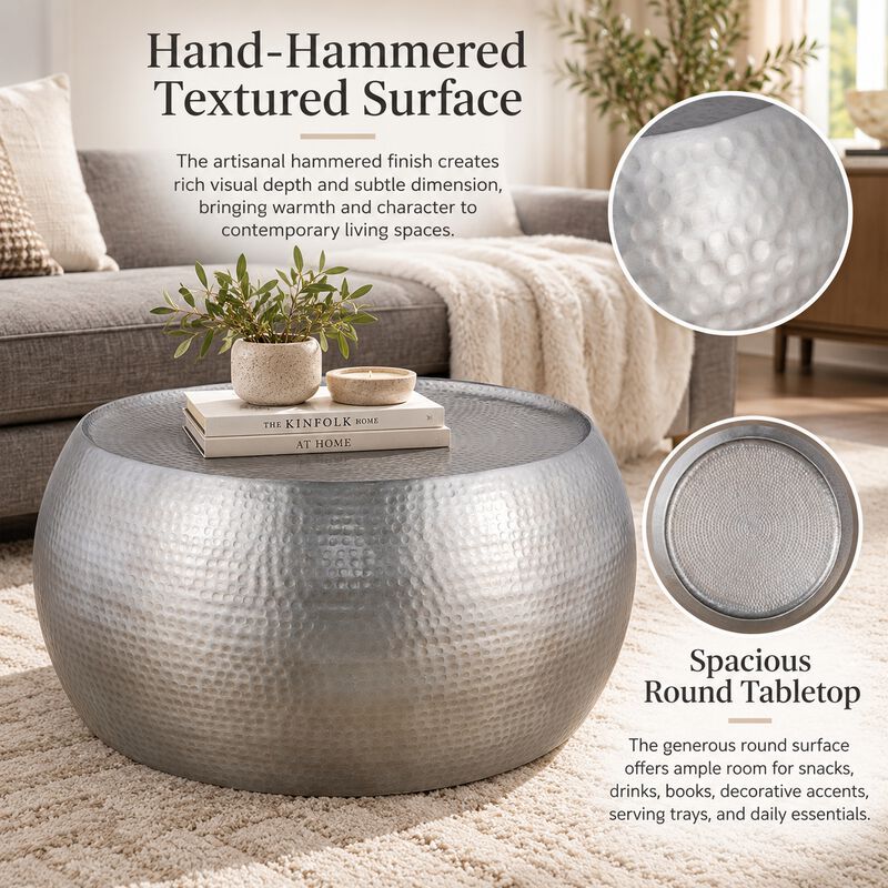 Jorevyn Gold Hammered Coffee Table image number 3