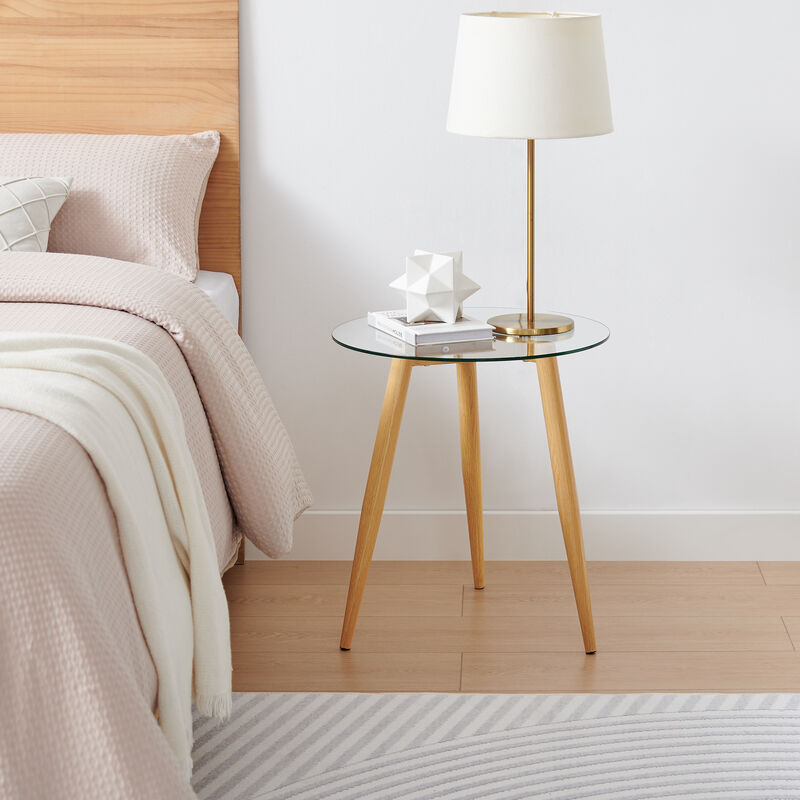 Van Beuren Side Table with Modern Metal Taper Legs and Clear Glass Tabletop