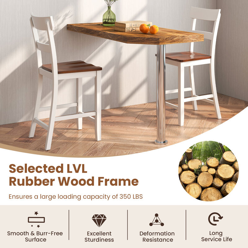 Farmhouse Dining Bar Stool Set of 2 with Solid Rubber Wood Frame
