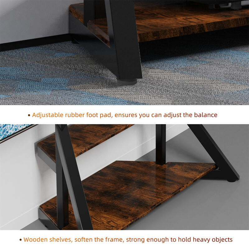 Universal TV Floor Mount Stand with Shelves and Height Adjustable for 40-75 inch image number 6