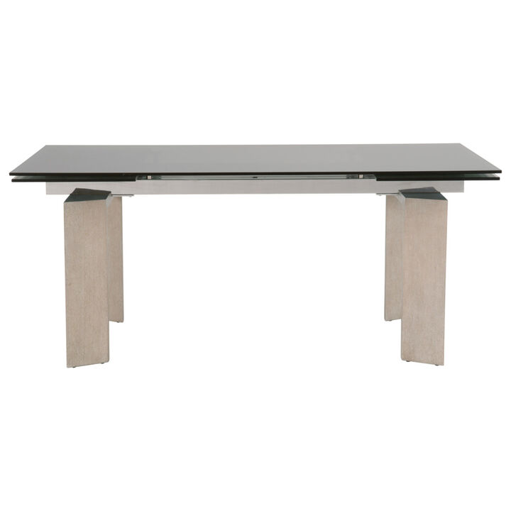Tempered Glass Top Extendable Dining Table with Double Pedestal Base, Gray