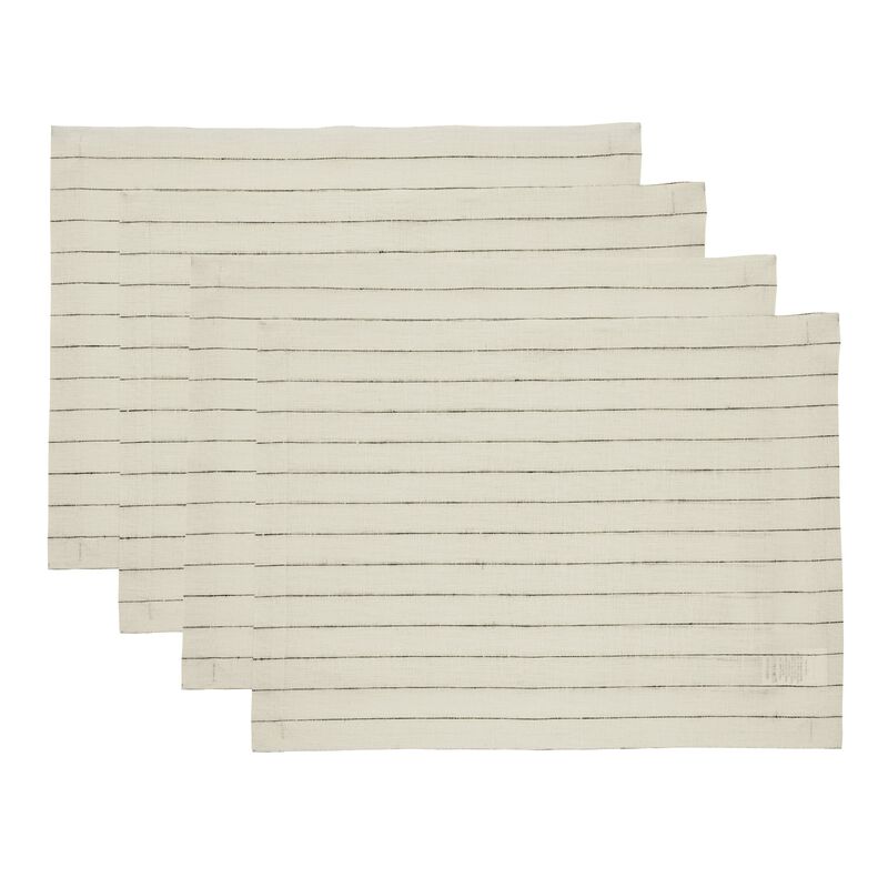 Solino Home Pinstripe 100% Linen Placemats &ndash; Set of 4, 14 x 19 in, Machine Washable, Holiday and Everyday Dining