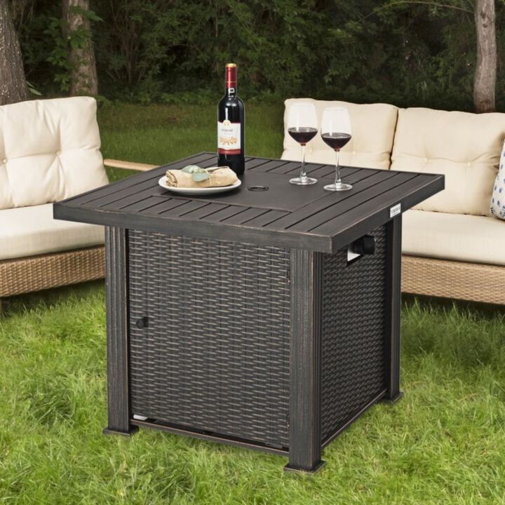 QuikFurn Outdoor Square Propane Gas Fire Pit Table with Adjustable Flame