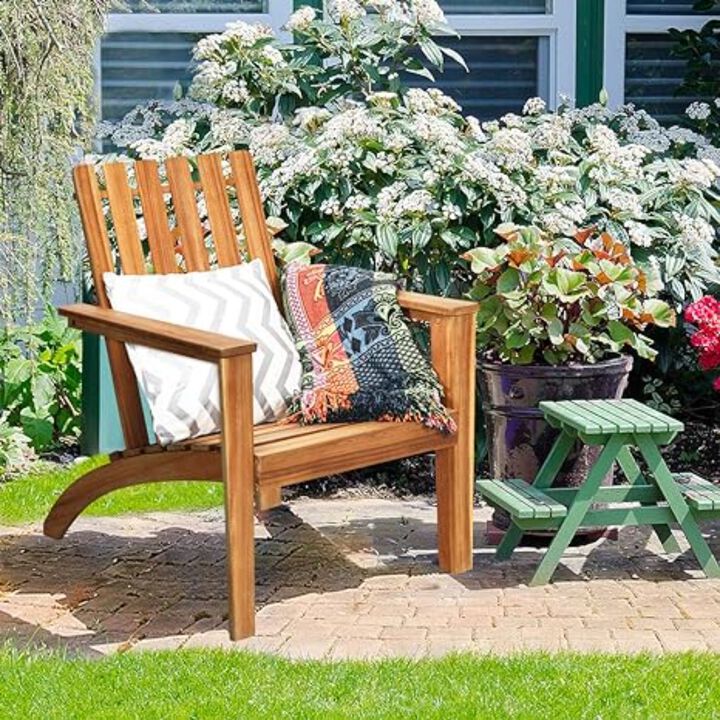 QuikFurn Indoor/Outdoor Acacia Wood Adirondack Lounge Armchair