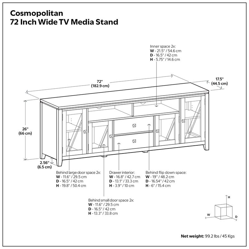 Cosmopolitan SOLID WOOD 72 inch Wide Contemporary TV Media Stand in Mahogany Brown For TVs up to 80 inches