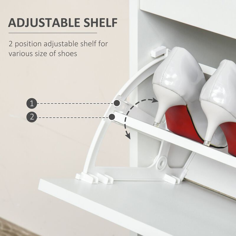 White Entryway Storage: 3-Drawer Shoe Cabinet with Flip Doors