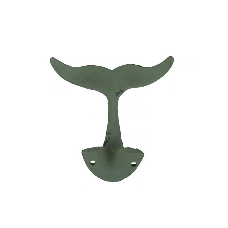 Set of 4 Durable Cast Iron Whale Tail Wall Hooks with Verdigris Green Finish - Nautical Decorative Hooks for Coats, Robes, or Leashes - 4.5 Inches Long image number 2