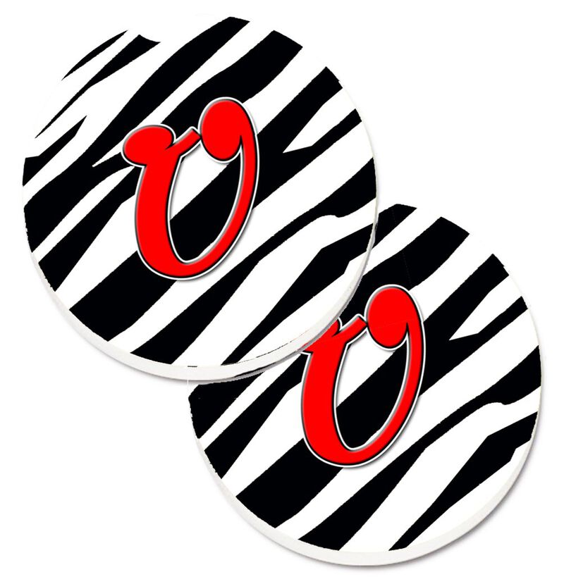 Caroline's Treasures Monogram Initial U Zebra Red Set of 2 Cup Holder Car Coasters CJ1024-UCARC, 2.56, Multicolor