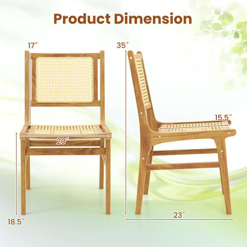 Rattan Dining Chair with Cane Woven Backrest and Teak Wood Frame
