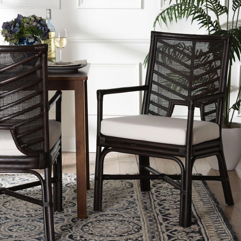 bali & pari Oscar Natural Rattan Dining Chair - Handwoven Wicker Accent Chair with Chevron Back and Armrests for Kitchen or Dining Room image number 7