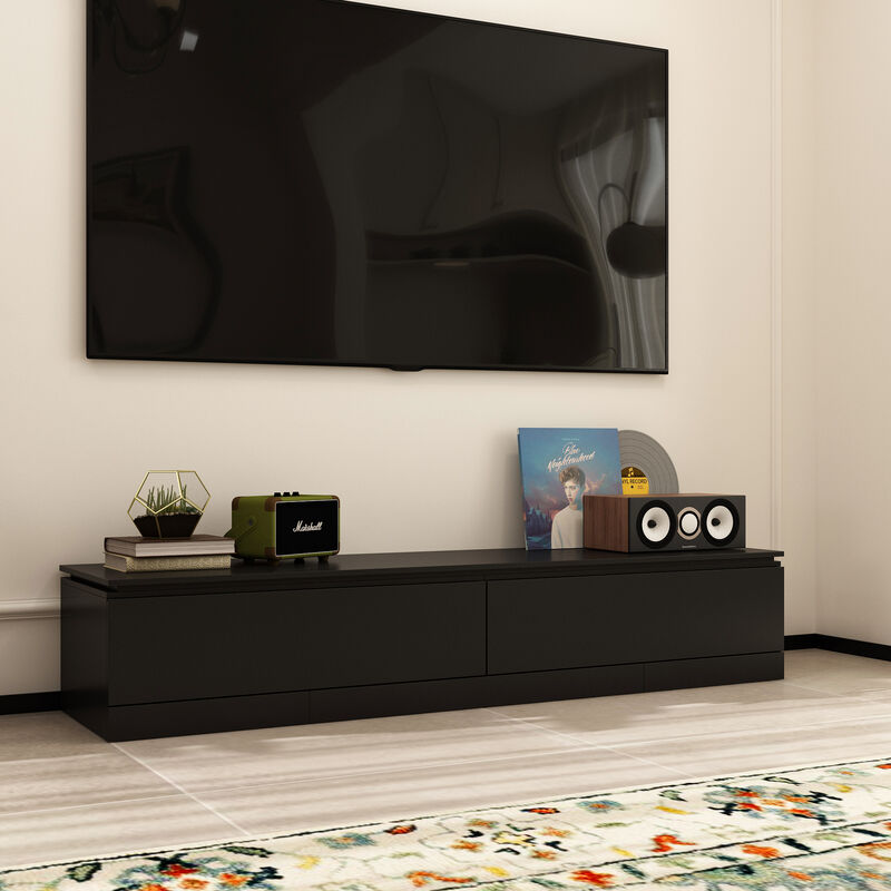 FUFU&GAGA Modern Adjustable TV Stand with Storage Drawers and Open Shelf, (63"-93.7" W x 15.3" D x 11.8" H),Black