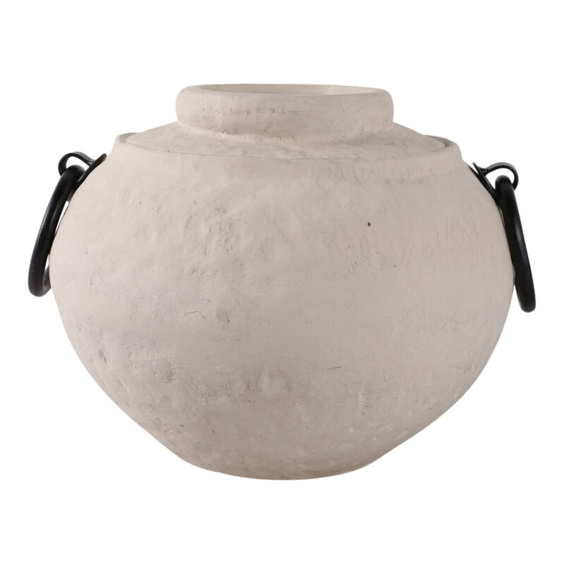12x10" Ecomix Vase With Metal Handles, Ivory/ Blk image number 3