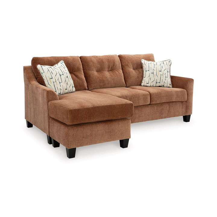 Emilia Sofa Chaise Sectional, 2 Pillows, Clay Brown Polyester 88 Inch - Benzara
