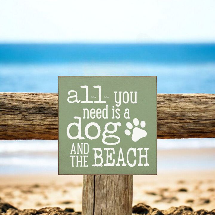 Wooden Dog Lover Beach Sign for Coastal Wall and Shelf Home Decor