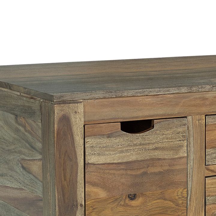 Dale 53 Inch Rustic Storage Coffee Table, 6 Gliding Pull Out Drawers, Brown-Benzara