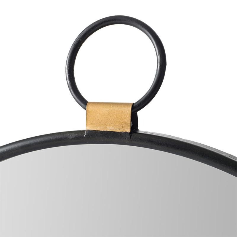 HomeRoots 28" Black Round Iron Framed Accent Mirror image number 4