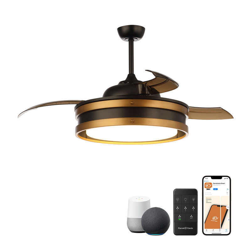 52" Vintage Brass Bladeless Smart Ceiling Fan with Light and Remote, App Control, Voice Control