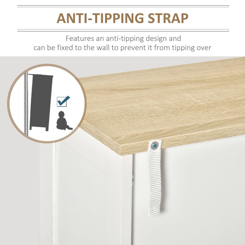 White Room Organizer: 3-Tier Storage Cabinet with Doors & Shelves