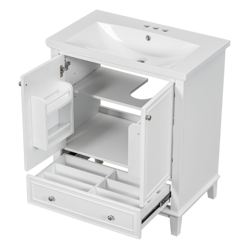 Whisen Vintage Bathroom Vanity with Sink Combo, Multi-functional Bathroom Cabinet with Doors and Drawer - Gray