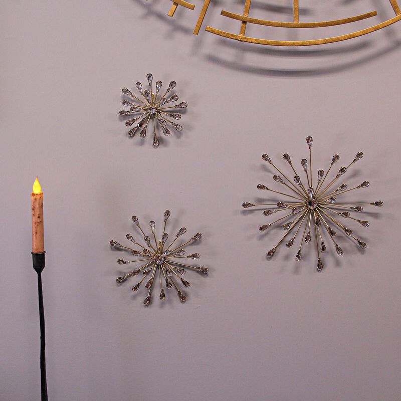 Set of 6 Gold Finish Crystal Jeweled Rhinestone Starburst Metal Wall Hangings image number 6