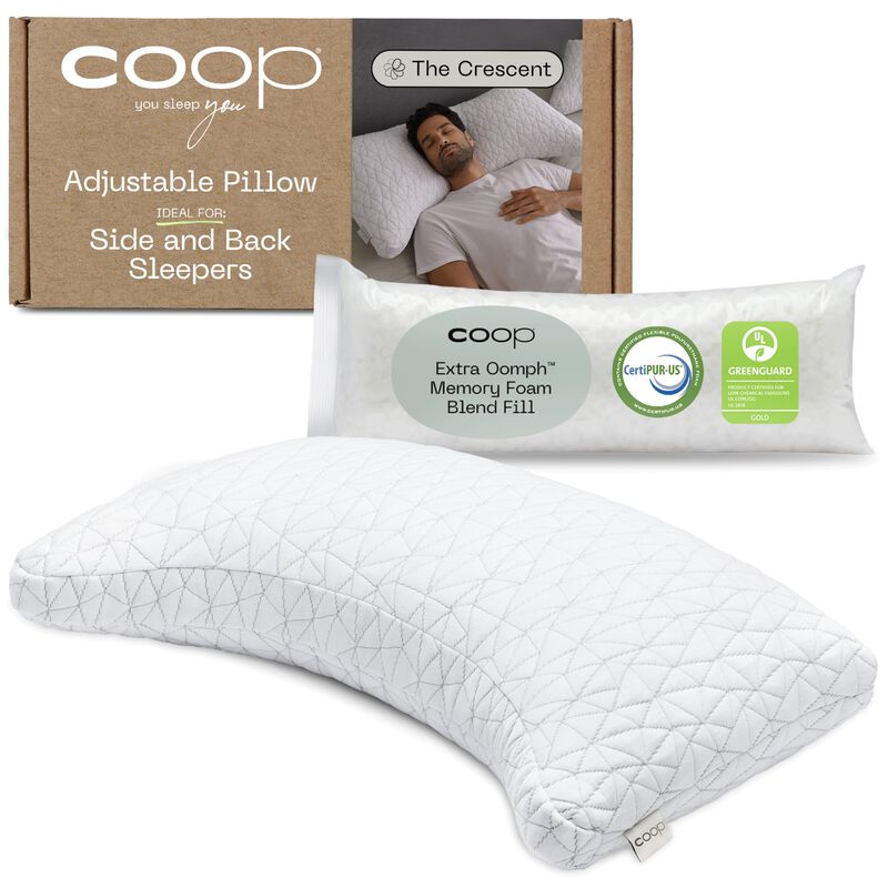 Coop Home Goods Original Crescent Adjustable Pillow, King Bed Pillows for Shoulder, Neck & Head Support, Crescent Foam Pillows -