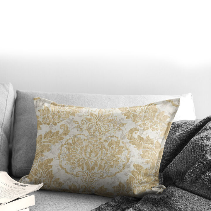 6ix Tailors Fine Linens Damaskus Linen Gold Decorative Throw Pillows