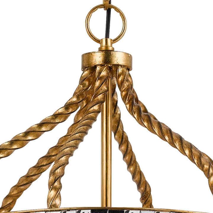 40 X 6 Watt Twisted Metal Frame Pendant with Mirror Accent, Gold - Benzara