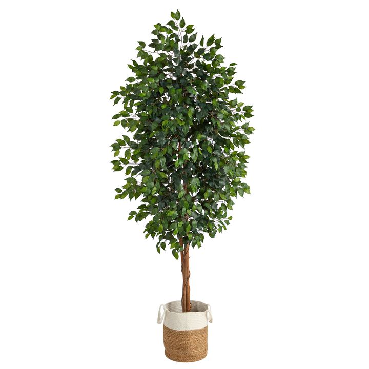 Hivvago 8 Feet Ficus Artificial Tree with Handmade Natural Jute and Cotton Planter