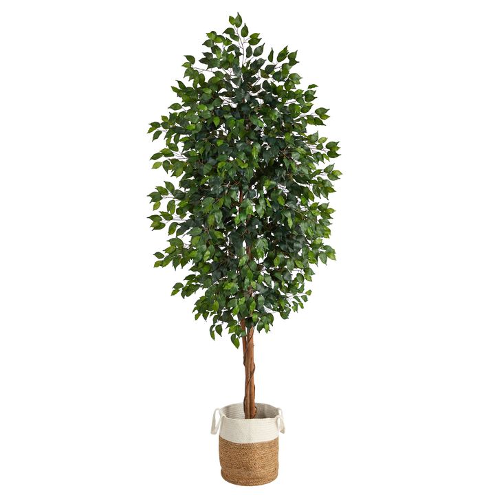 HomPlanti 8 Feet Ficus Artificial Tree with Handmade Natural Jute and Cotton Planter